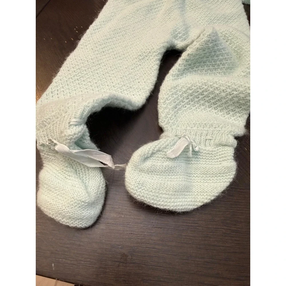 Vintage Renko's Imports Italy Baby Knit Set Blue Cardigan Pants‎ Bonnet Orlon